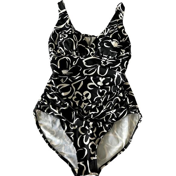 Trimshaper Woman's 16 One Piece Floral Swim Suit Black White Sexy Plus Size XL - Picture 1 of 4